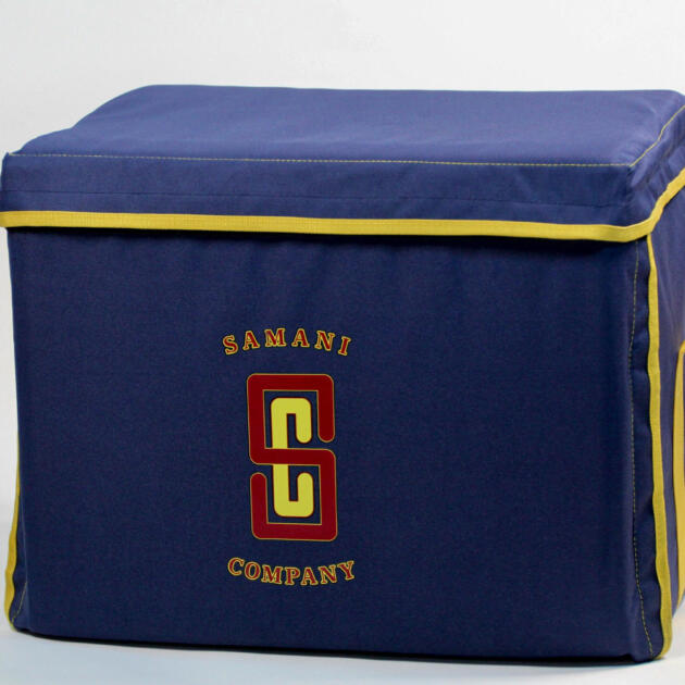 Blue Container with Yellow Trim